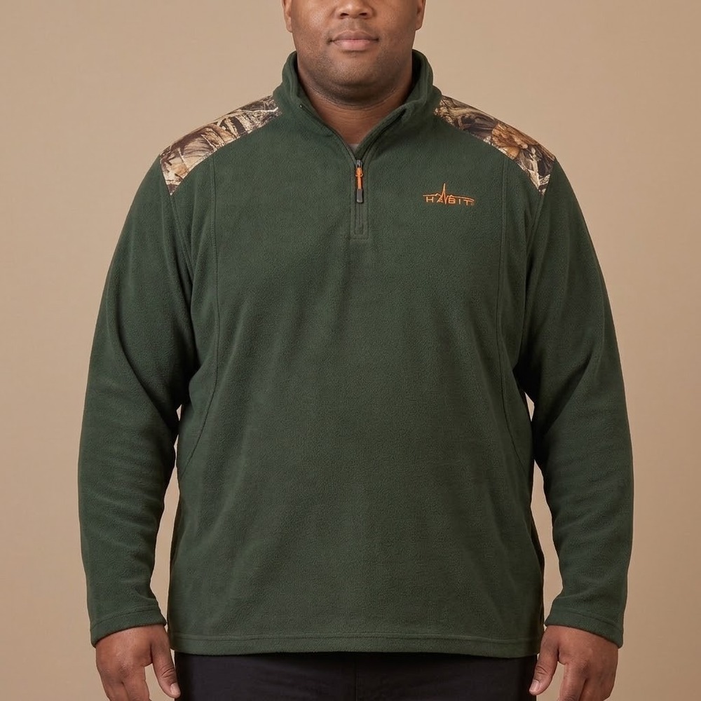 Habit Fleece 1/4 Zip Pullover Mens L Forest Green Camo RealTree Accent EUC